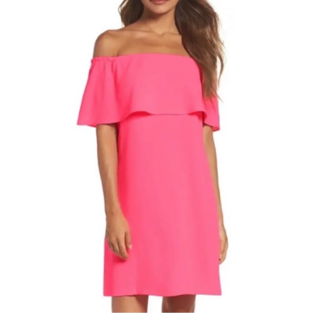 Charles Henry Off-Shoulder Mini Dress in Hot Pink